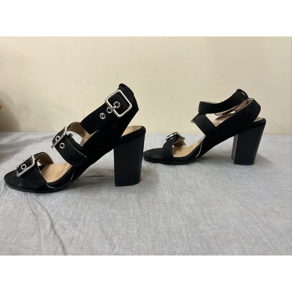 Vionic Carmel Sandal Womens Size 6 Black Suede Ankle Strap Chunky Heels Fs Chrty - Picture 6 of 11